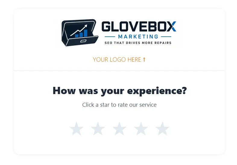 ReviewAide star rating screen with the shop logo and How was your experience prompt